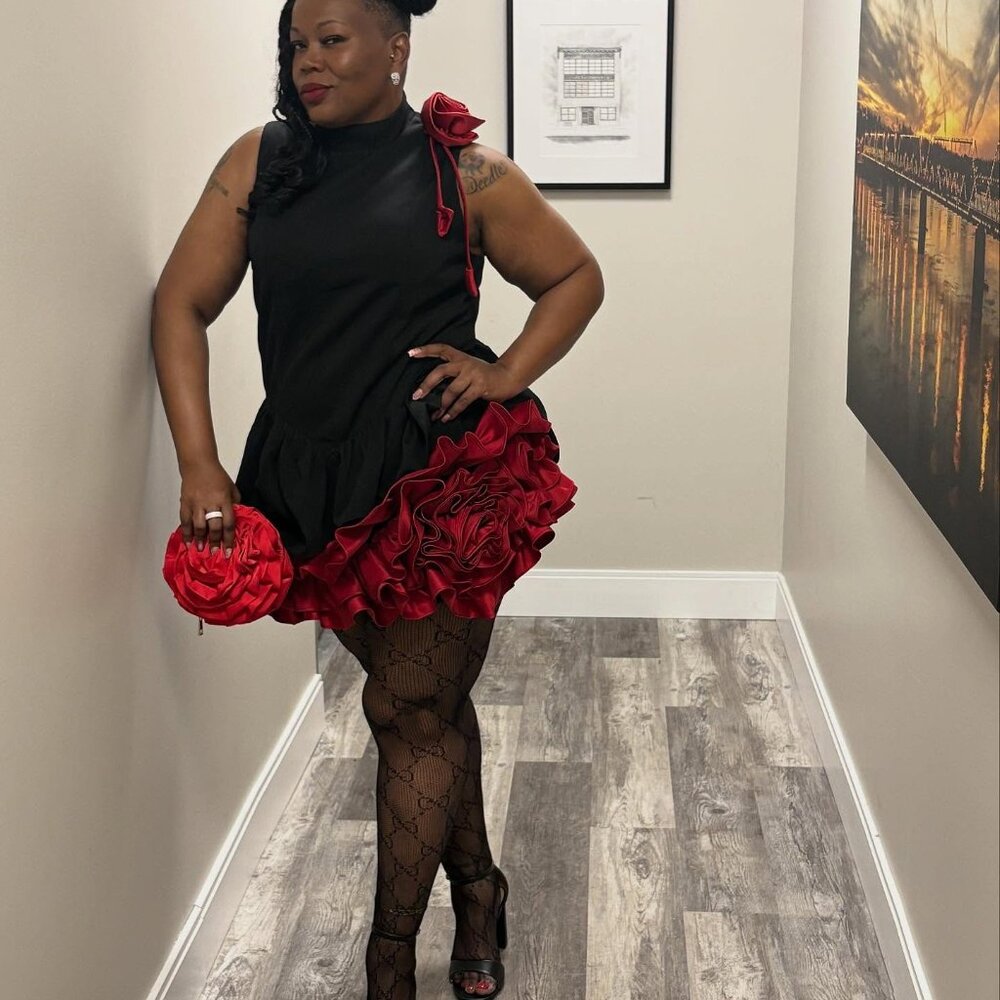 Laynee Ruffle Mini Dress - Black/Red